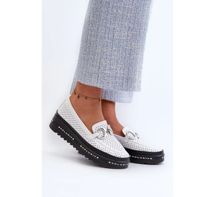 Dámské kožené mokasíny na platformě s ozdobou S.Barski bílá Dámské kožené mokasíny na platformě s ozdobou S.Barski bílá