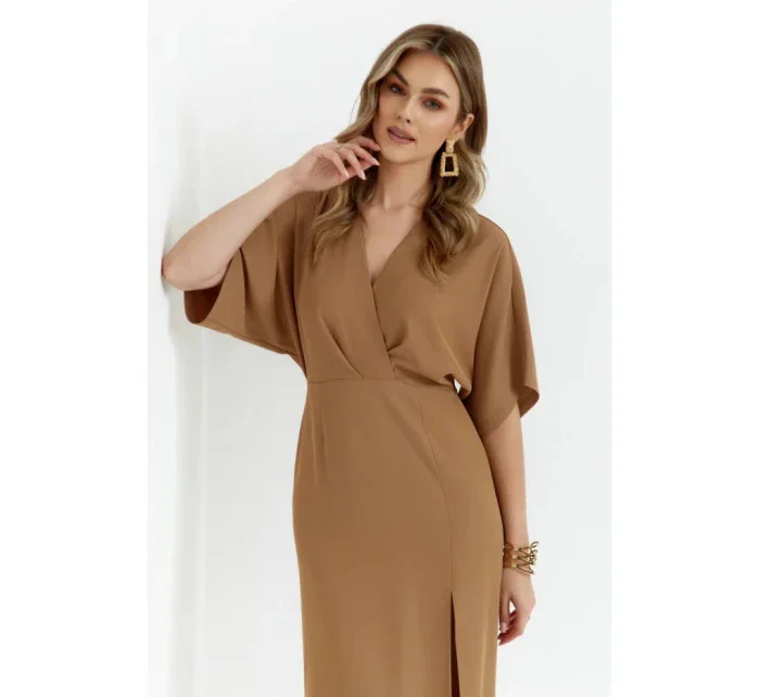 Maxi šaty model 20910688 béžové - Makover