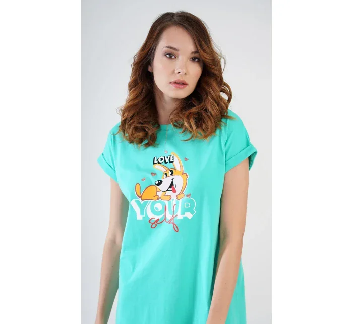 Dámská noční košile s krátkým rukávem Love model 17360693 - Vienetta Dámská noční košile s krátkým rukávem Love model 17360693 - Vienetta