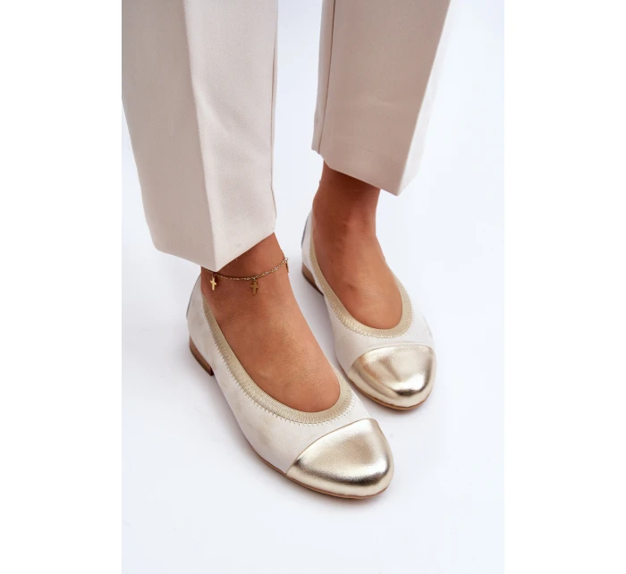 Zazoo 2890 Kožené baleríny Zlaté Ošoupané