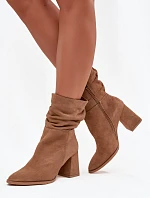 Kozačky z přírodního nubuku vyhřívané na podpatku s mačkáním Zazoo 4216 béžové