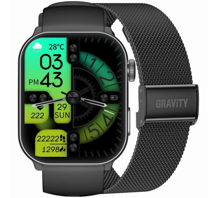 GRAVITY GT28-1 Pánské chytré hodinky s řemínkem + náramek Black GRAVITY GT28-1 Pánské chytré hodinky s řemínkem + náramek Black