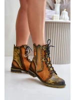 Dámské Kožené Boty Na Plochém Podpatku model 21677259 Žluté - Maciejka