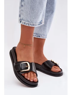 Ženské pantofle s zlatým sponou Černé model 21960827 - Boto