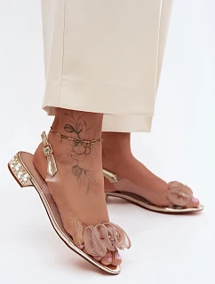 Dámské sandály průhledné s krystaly Zlaté model 22140888 - D&A