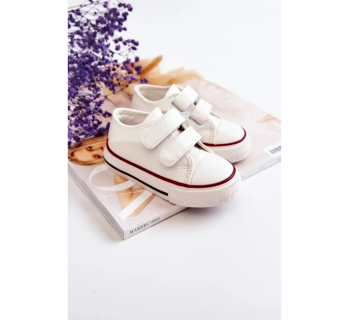 Dětské Kůže tenisky se suchým zipem Bílé Foster