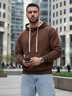 Pánská klokaní mikina s kapucí hnědá FashionStreet BX5953