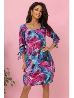 model 21218910 Pohodlné oversize šaty s vázáním na rukávech barevné květy - numoco