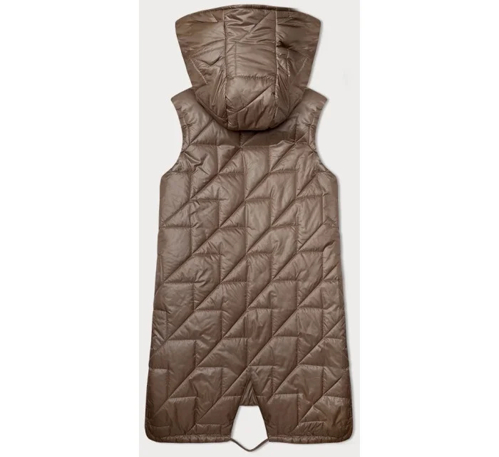 Tmavě béžová prošívaná dámská vesta s asymetrickou spodní částí S'West (B8237-101)