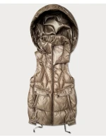 Krótki bezrękawnik damski z odpinanym kapturem Goodlookin beżowy (B8258-12)