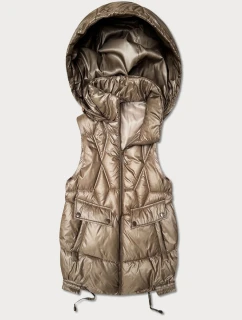 Krótki bezrękawnik damski z odpinanym kapturem Goodlookin beżowy (B8258-12)