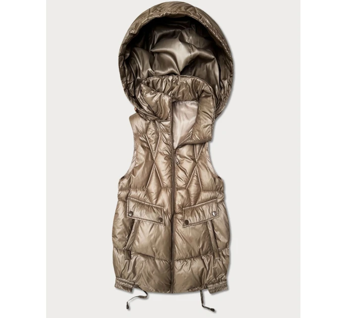 Krótki bezrękawnik damski z odpinanym kapturem Goodlookin beżowy (B8258-12)