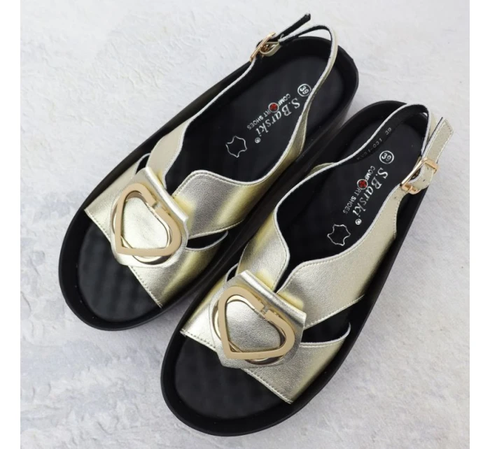 Dámské kožené sandály na platformě zlaté S.Barski KV51-031