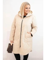 Dámská zimní prošívaná bunda Plus Size s kapucí béžová