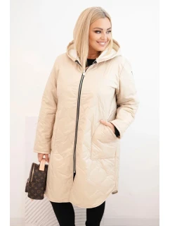 Dámská zimní prošívaná bunda Plus Size s kapucí béžová
