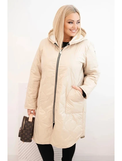 Dámská zimní prošívaná bunda Plus Size s kapucí béžová