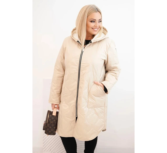 Dámská zimní prošívaná bunda Plus Size s kapucí béžová