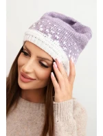 Dámská zimní čepice z vlny s geometrickým vzorem K477 fialová + bílá