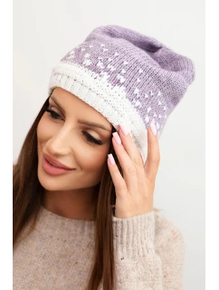 Dámská zimní čepice z vlny s geometrickým vzorem K477 fialová + bílá