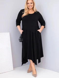 Dámská bavlněná šaty Plus Size s asymetrickým spodním lemem černá
