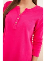 Dámská bavlněná blůza s dlouhým rukávem a knoflíky u výstřihu fuchsie