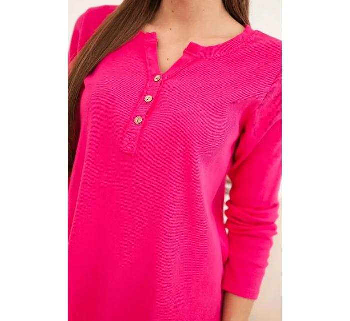 Dámská bavlněná blůza s dlouhým rukávem a knoflíky u výstřihu fuchsie