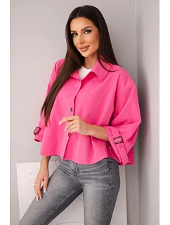 Dámská jarní bavlněná bunda zapínaná na knoflíky s límcem růžová