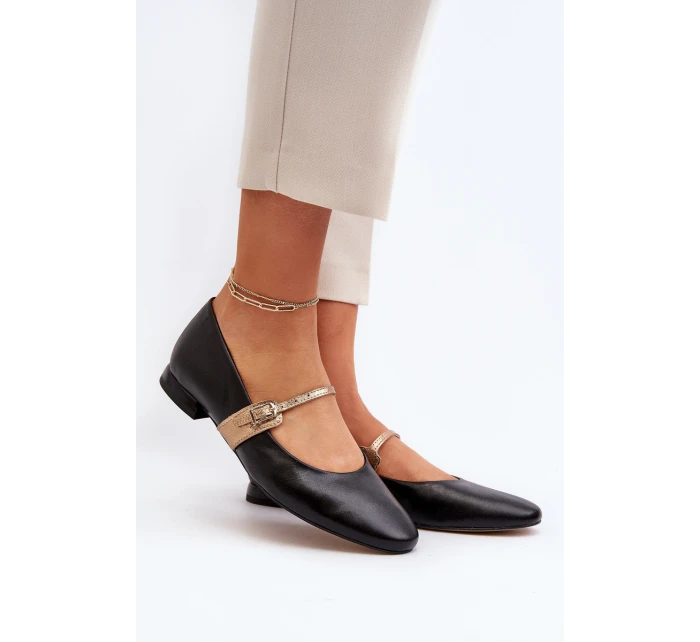Dámské kožené baleríny na plochém podpatku model 21651882 černé - Laura Messi