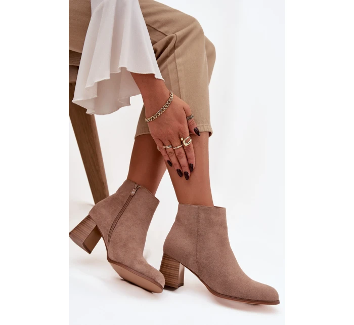 Botki Damskie Na Słupku Eko Zamszowe Beżowe Marilou