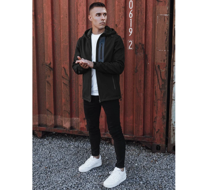 Pánská přechodná softshellová bunda s kapucí černá Dstreet model 21980008 - FashionStreet Pánská přechodná softshellová bunda s kapucí černá Dstreet model 21980008 - FashionStreet