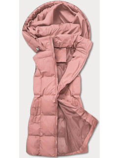 Dámská péřová vesta ve starorůžové barvě s kapucí (5M721-46)