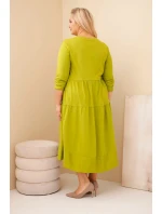 Dámská bavlněná sukni Plus Size s volány a ohrnutým rukávem pistáciová