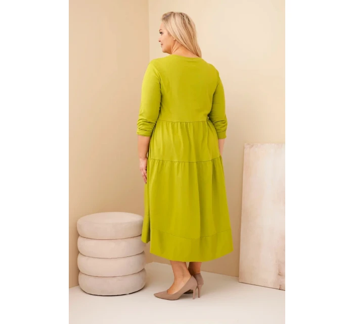 Dámská bavlněná sukni Plus Size s volány a ohrnutým rukávem pistáciová