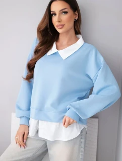 Dámská máslová mikina z viskózy s košilovou vsadkou modrá