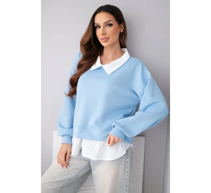 Dámská máslová mikina z viskózy s košilovou vsadkou modrá Dámská máslová mikina z viskózy s košilovou vsadkou modrá