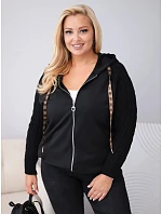Dámská bavlněná mikina Plus Size s pletenými rukávy a kapucí černá Dámská bavlněná mikina Plus Size s pletenými rukávy a kapucí černá