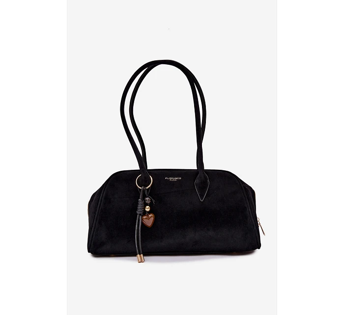 Eko semišová kabelka s přívěskem Černá Noelia