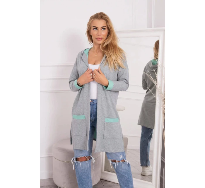 Dvoubarevná pelerína s kapucí 21679 mint+šedá - Kesi