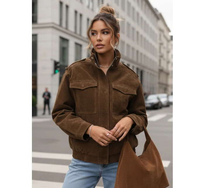 Dámská semišová bunda / bomber model 22022616 Tmavě hnědá Fashion Street - FashionStreet