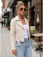 Ramoneska damska skórzana z zamkami beżowa FashionStreet TY5643