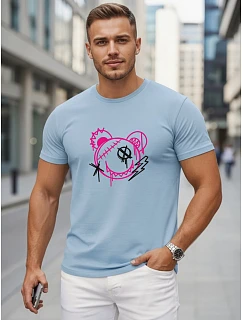 Tshirt męski bawełniany z nadrukiem w stylu błękitny model 22277330 - FashionStreet