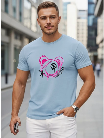 Tshirt męski bawełniany z nadrukiem w stylu błękitny model 22277330 - FashionStreet Tshirt męski bawełniany z nadrukiem w stylu błękitny model 22277330 - FashionStreet