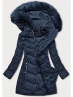 Tmavě modrá dlouhá dámská prošívaná zimní bunda (7689)