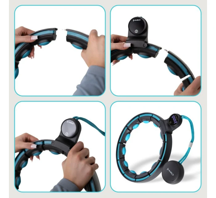 MAGNETICKÝ HULA HOP SET ČERNÝ/TYRKYSOVÝ HHM17 S POČÍTADLEM HMS + ZEŠTÍHLUJÍCÍ PÁS BR163 ČERVENÝ