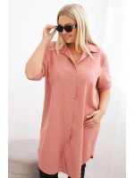 Dámská košilová šaty Plus Size s delším zadním dílem a model 21428151 rukávy tmavě pudrově růžová - K-Fashion