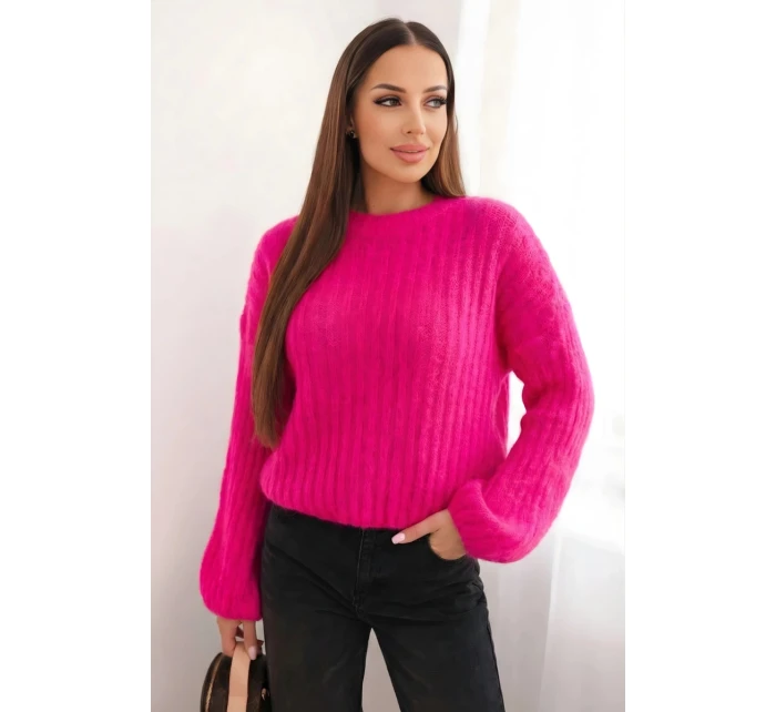 Svetr dámský z mohairu s bufáčovými rukávy malinová