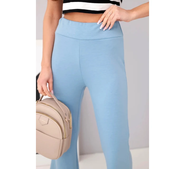 Dámské kalhoty máslíčko s rozšiřující nohavicí jeansové modrá Dámské kalhoty máslíčko s rozšiřující nohavicí jeansové modrá