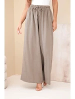 Dámské široké bavlněné kalhoty s gumou v pase fango Dámské široké bavlněné kalhoty s gumou v pase fango