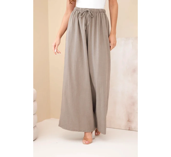 Dámské široké bavlněné kalhoty s gumou v pase fango Dámské široké bavlněné kalhoty s gumou v pase fango
