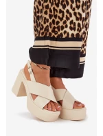 Dámské Sandály Na Podpatku A Platformě Z Eko Kůže Světle Béžové model 21688907 - Boto